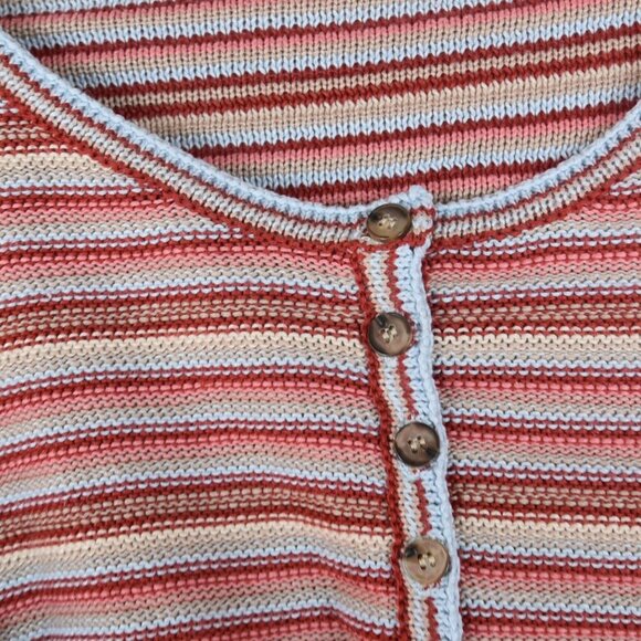 Lush Sweater Henley | Women’s Amber Taupe Multi Striped Cropped Knit Top Size M - Picture 4 of 7